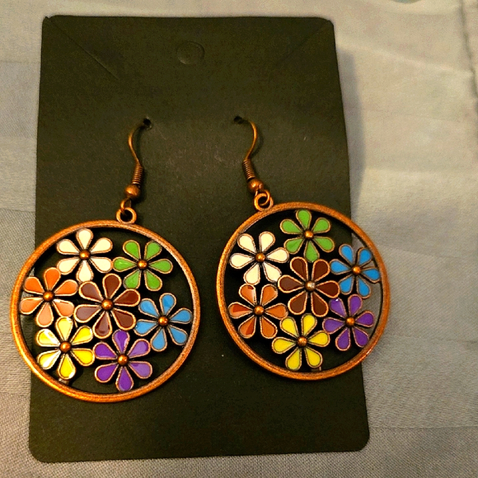 Floral Multicolor Floral Round Earrings